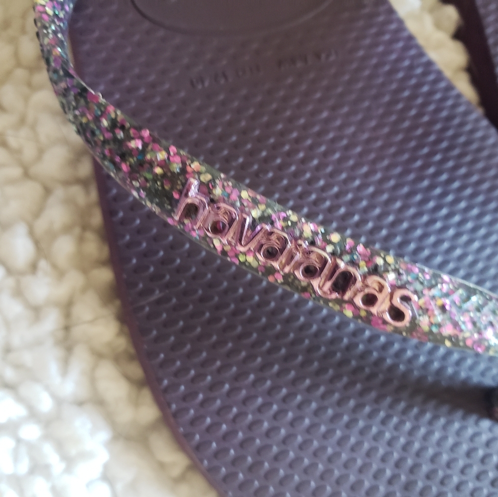 Purple Sparkly Havaianas Flip Flops 7/8 - Picture 3 of 5
